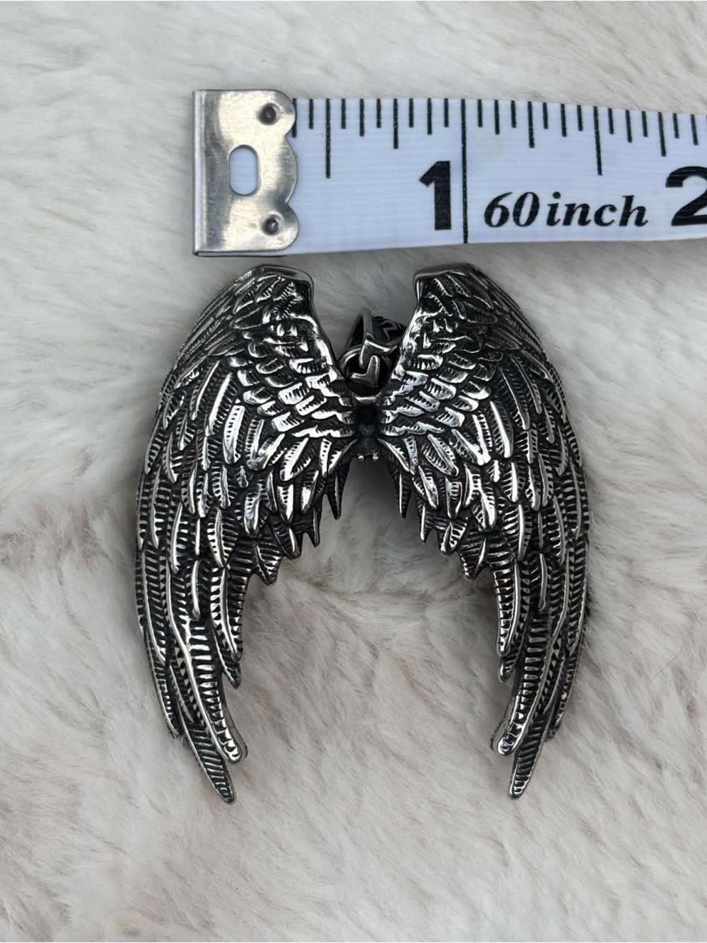 925 Sterling Silver Angel Wings Pendant Perfect Condition Heavy 2 Inch X 2 Inch - Picture 3 of 5